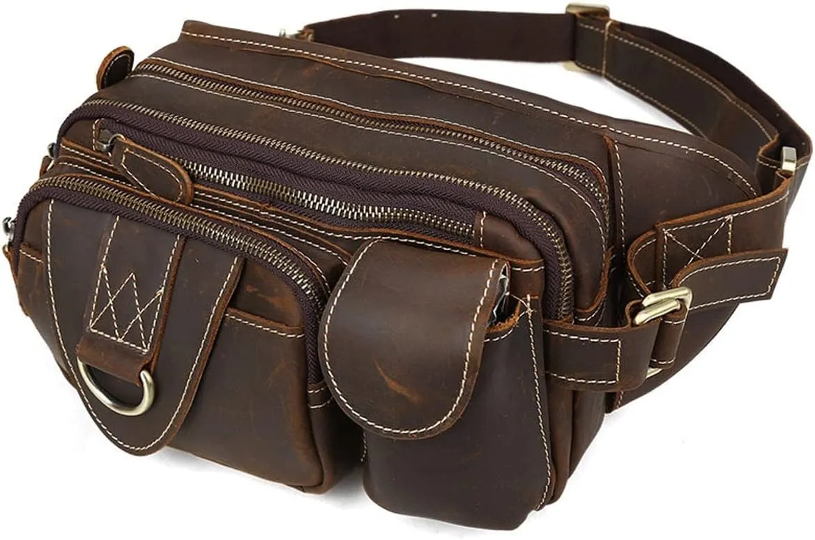 Leather women's and men's hiking shopping multifunctional travel waist bag