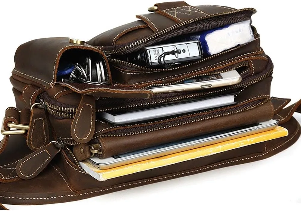 Leather women's and men's hiking shopping multifunctional travel waist bag