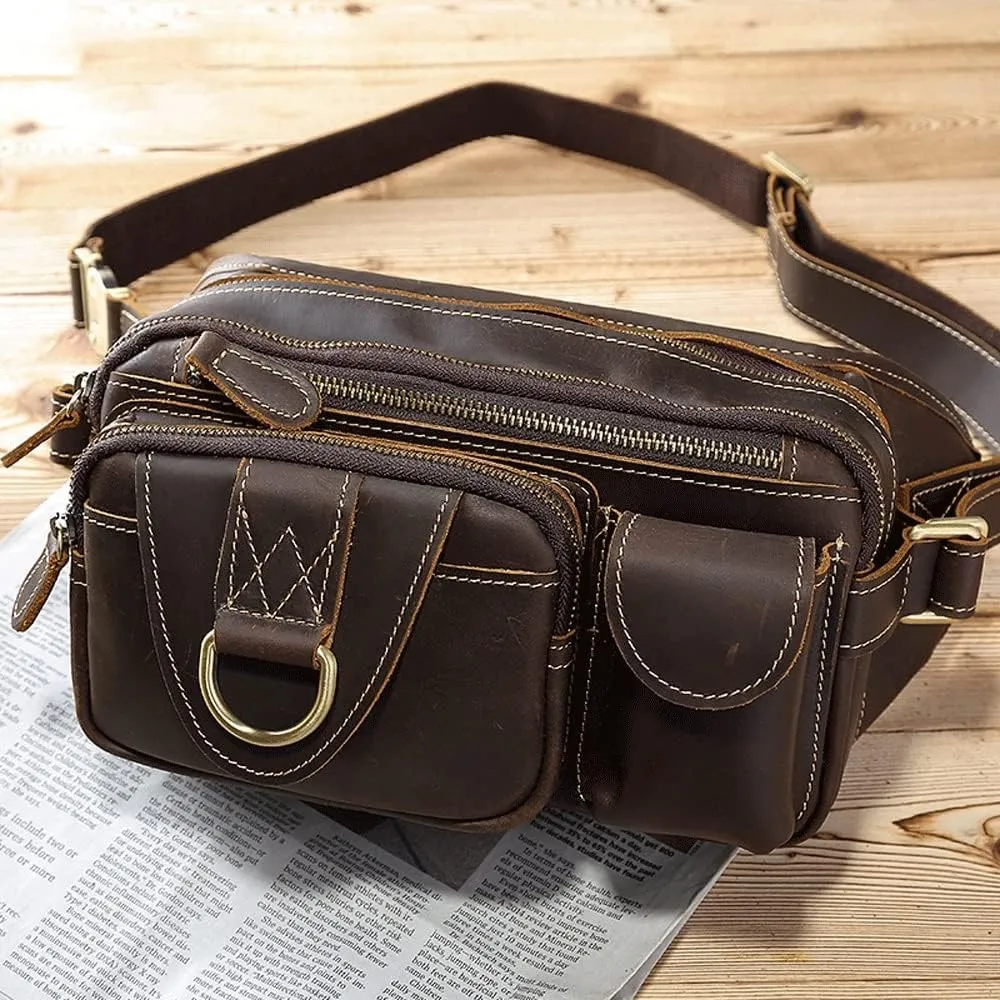 Leather women's and men's hiking shopping multifunctional travel waist bag