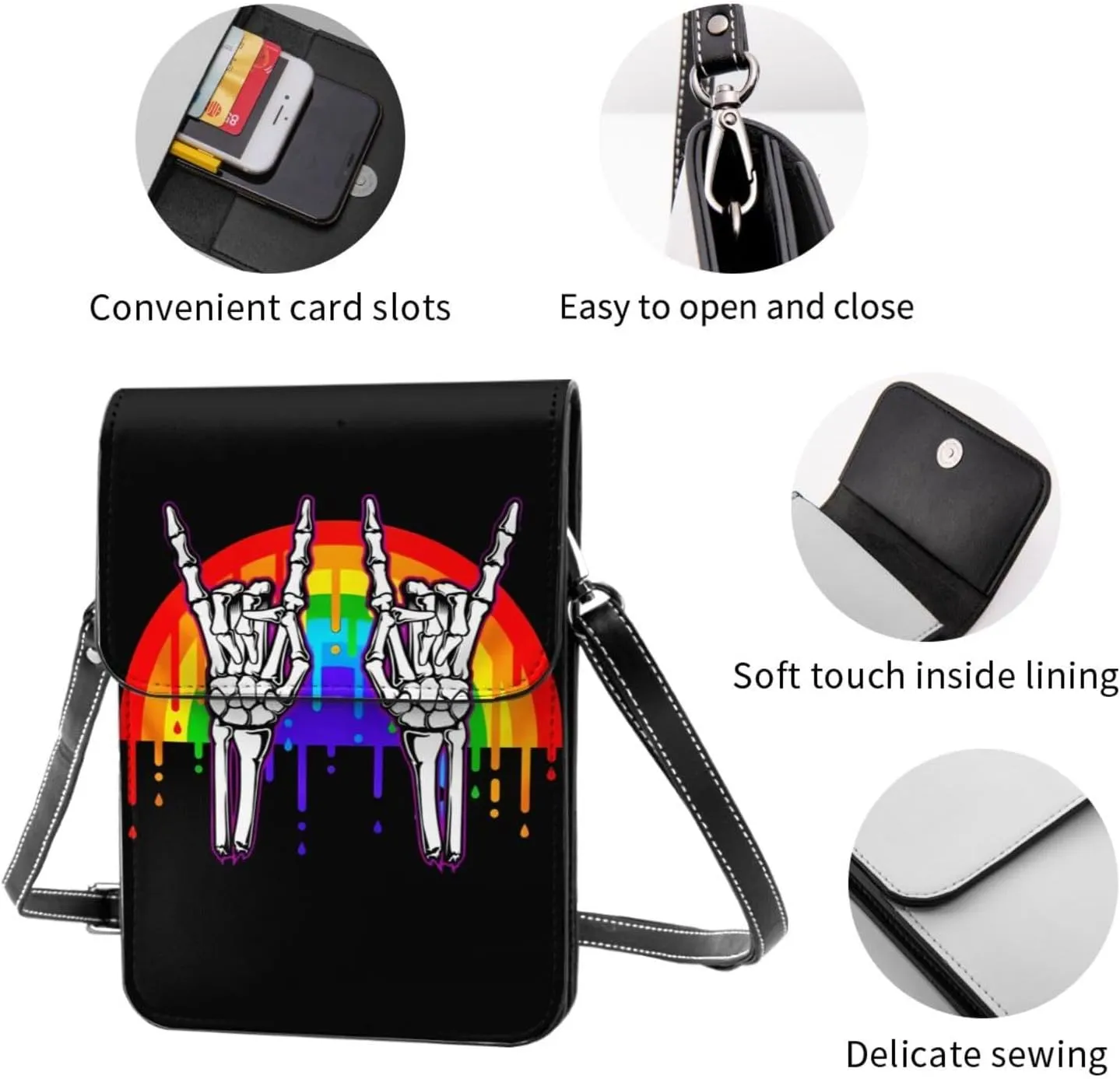LGBT Pride Rainbow Gay Leather Crossbody Phone Purse for Women Cute Wallet Bags Lightweight Mini Sling Bag