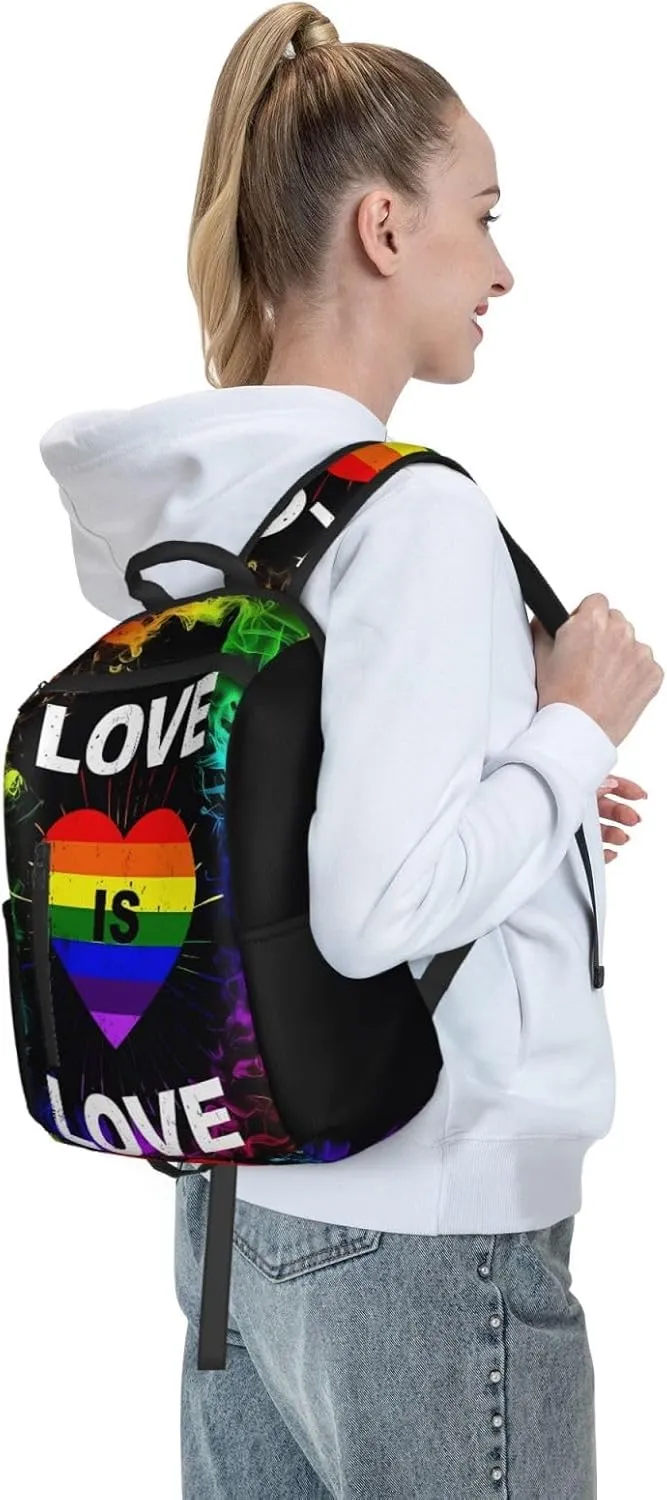 LGBT Pride Rainbow Gay Love is love Heart Travel Laptop Backpack Casual Backpacks Double Shoulder Daypack Notebook Rucksack Work Bags Sports Bag for Hiking Camping Beach