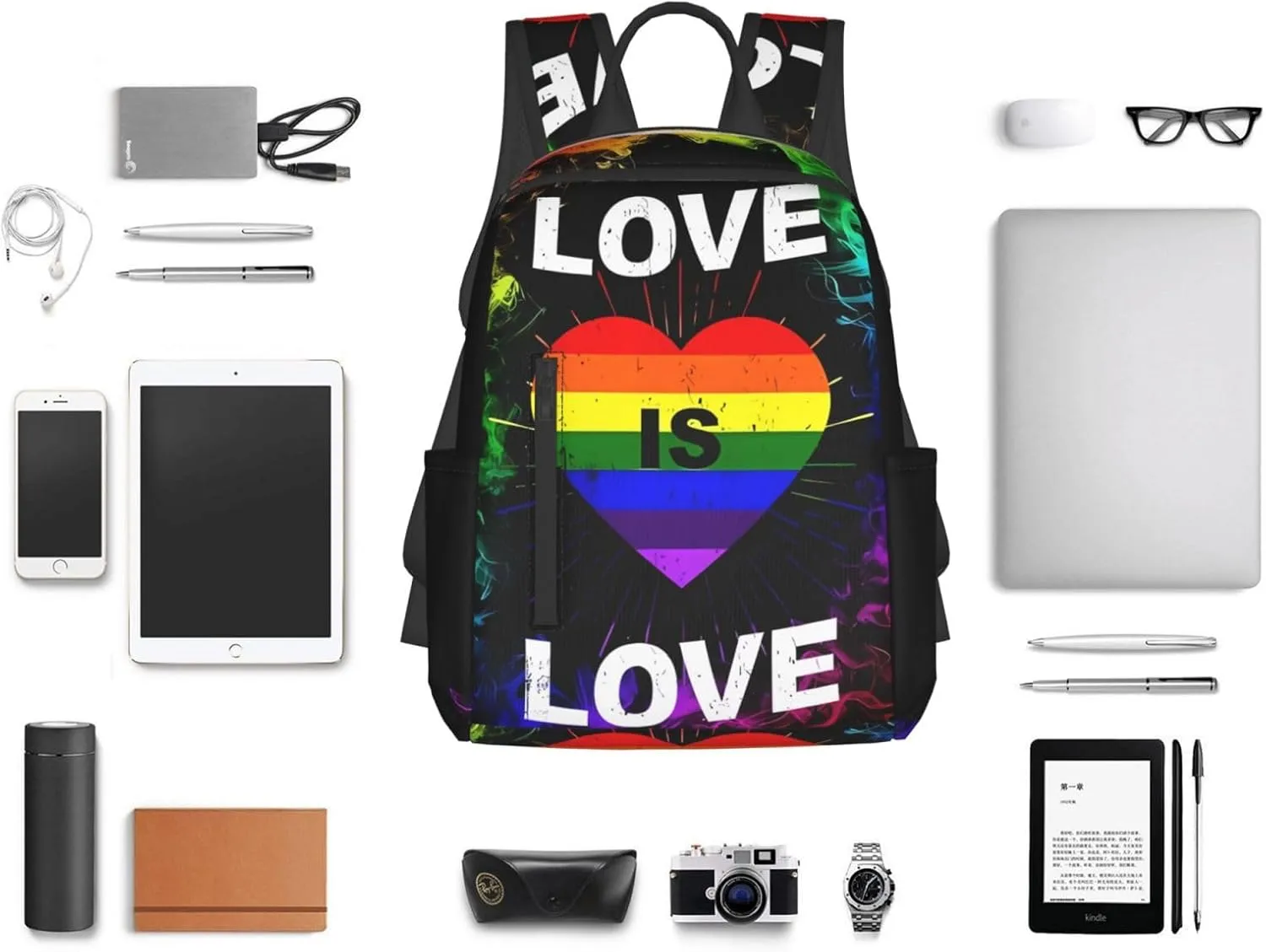 LGBT Pride Rainbow Gay Love is love Heart Travel Laptop Backpack Casual Backpacks Double Shoulder Daypack Notebook Rucksack Work Bags Sports Bag for Hiking Camping Beach