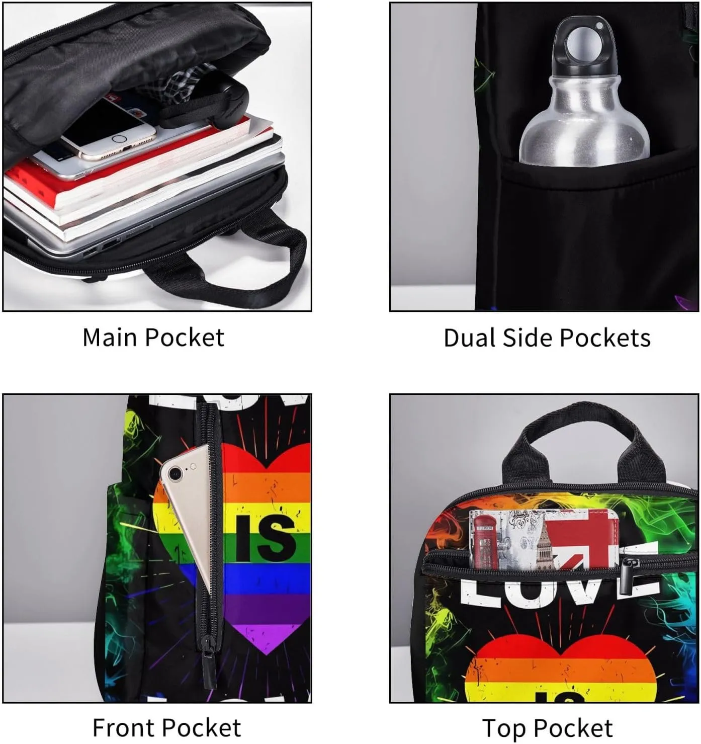 LGBT Pride Rainbow Gay Love is love Heart Travel Laptop Backpack Casual Backpacks Double Shoulder Daypack Notebook Rucksack Work Bags Sports Bag for Hiking Camping Beach