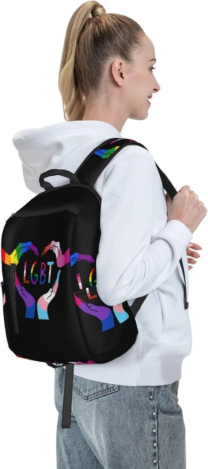 LGBT Rainbow Gay Pride Heart Gesture Travel Laptop Backpack Casual Backpacks Double Shoulder Daypack Notebook Rucksack Work Bags Sports Bag for Hiking Camping Beach