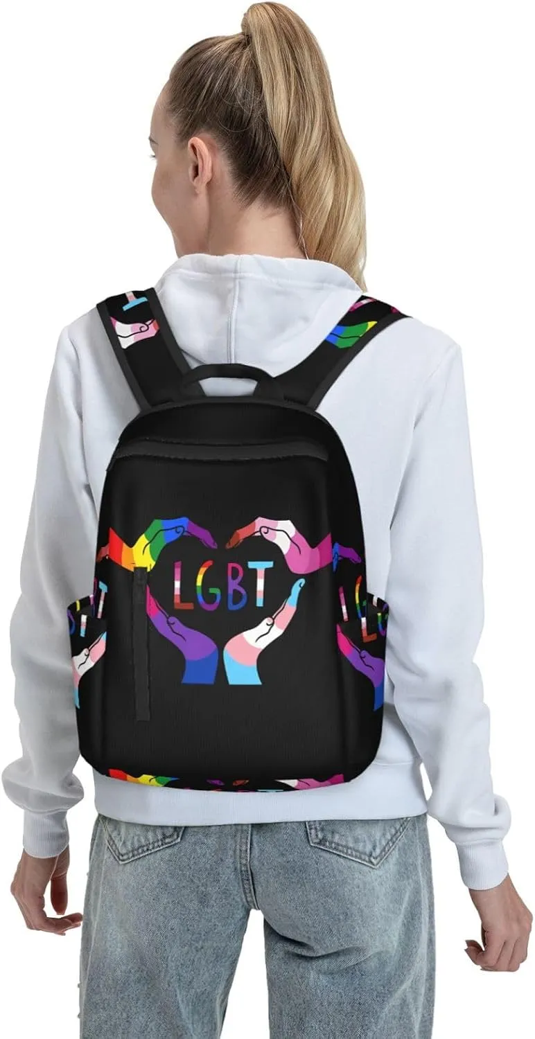 LGBT Rainbow Gay Pride Heart Gesture Travel Laptop Backpack Casual Backpacks Double Shoulder Daypack Notebook Rucksack Work Bags Sports Bag for Hiking Camping Beach
