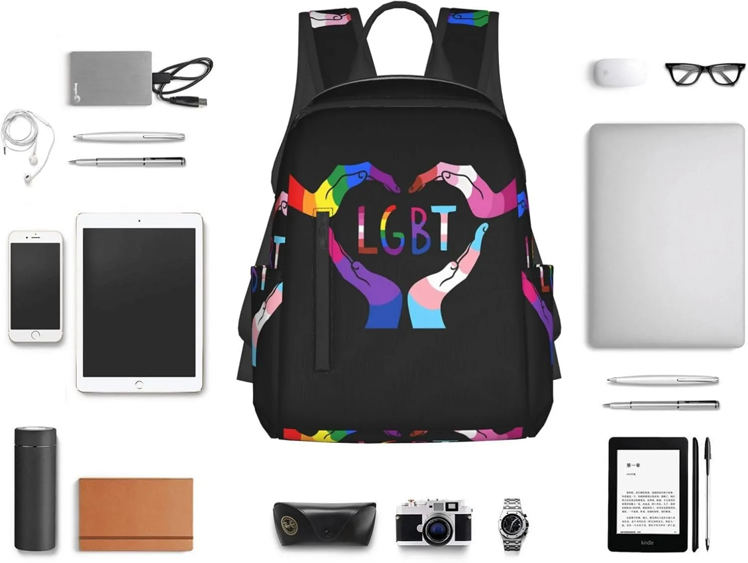 LGBT Rainbow Gay Pride Heart Gesture Travel Laptop Backpack Casual Backpacks Double Shoulder Daypack Notebook Rucksack Work Bags Sports Bag for Hiking Camping Beach