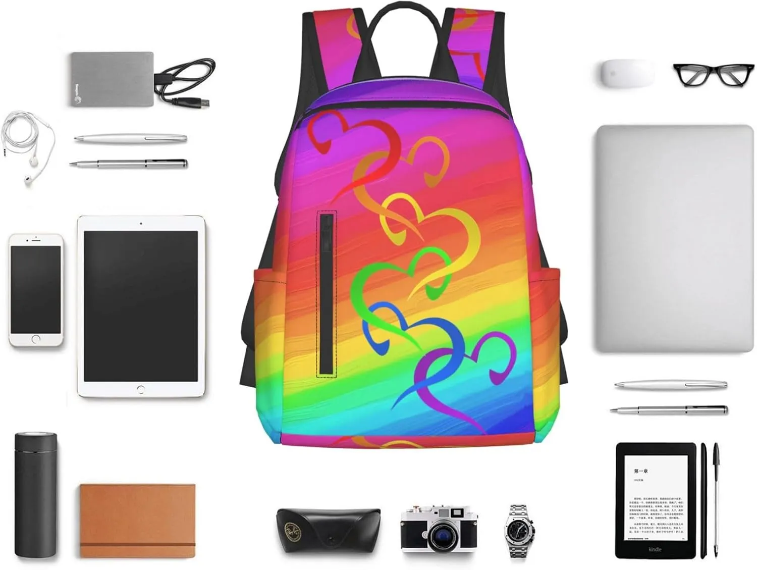 LGBT Rainbow Gay Pride Hearts Travel Laptop Backpack Casual Backpacks Double Shoulder Daypack Notebook Rucksack Work Bags Sports Bag for Gym Hiking Camping Beach