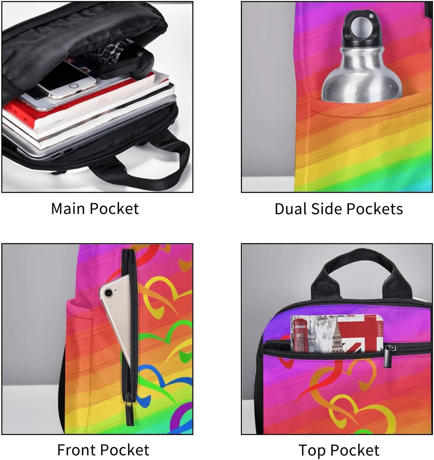 LGBT Rainbow Gay Pride Hearts Travel Laptop Backpack Casual Backpacks Double Shoulder Daypack Notebook Rucksack Work Bags Sports Bag for Gym Hiking Camping Beach