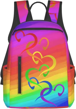 LGBT Rainbow Gay Pride Hearts Travel Laptop Backpack Casual Backpacks Double Shoulder Daypack Notebook Rucksack Work Bags Sports Bag for Gym Hiking Camping Beach