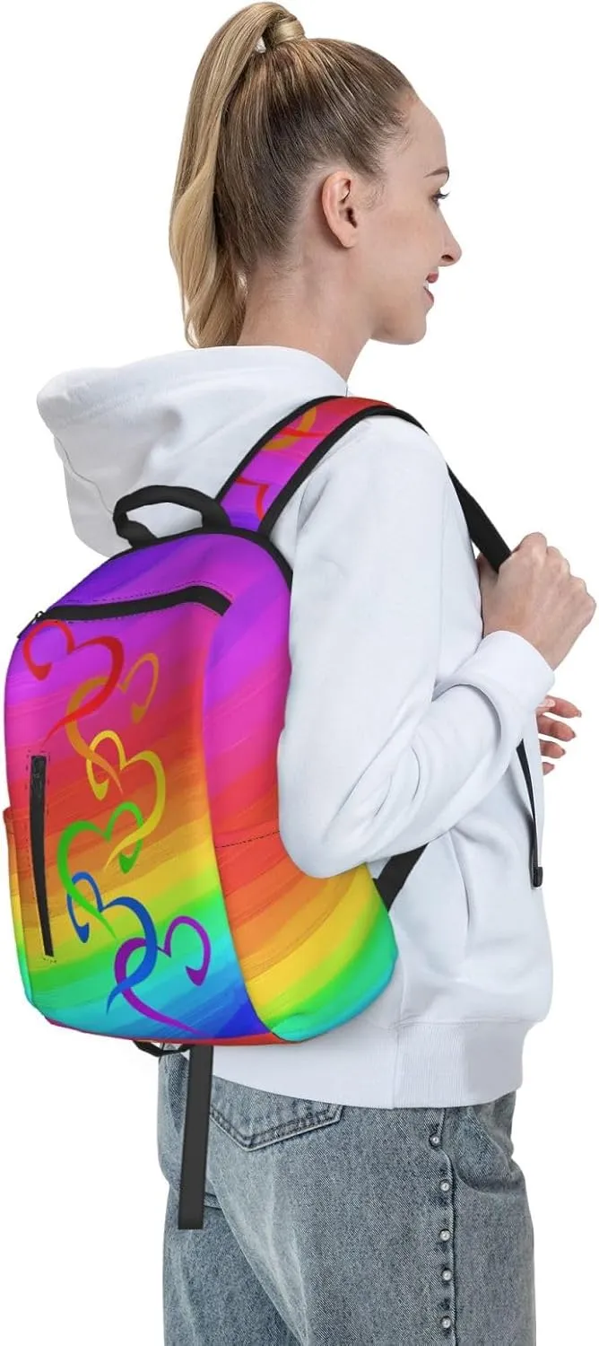 LGBT Rainbow Gay Pride Hearts Travel Laptop Backpack Casual Backpacks Double Shoulder Daypack Notebook Rucksack Work Bags Sports Bag for Gym Hiking Camping Beach