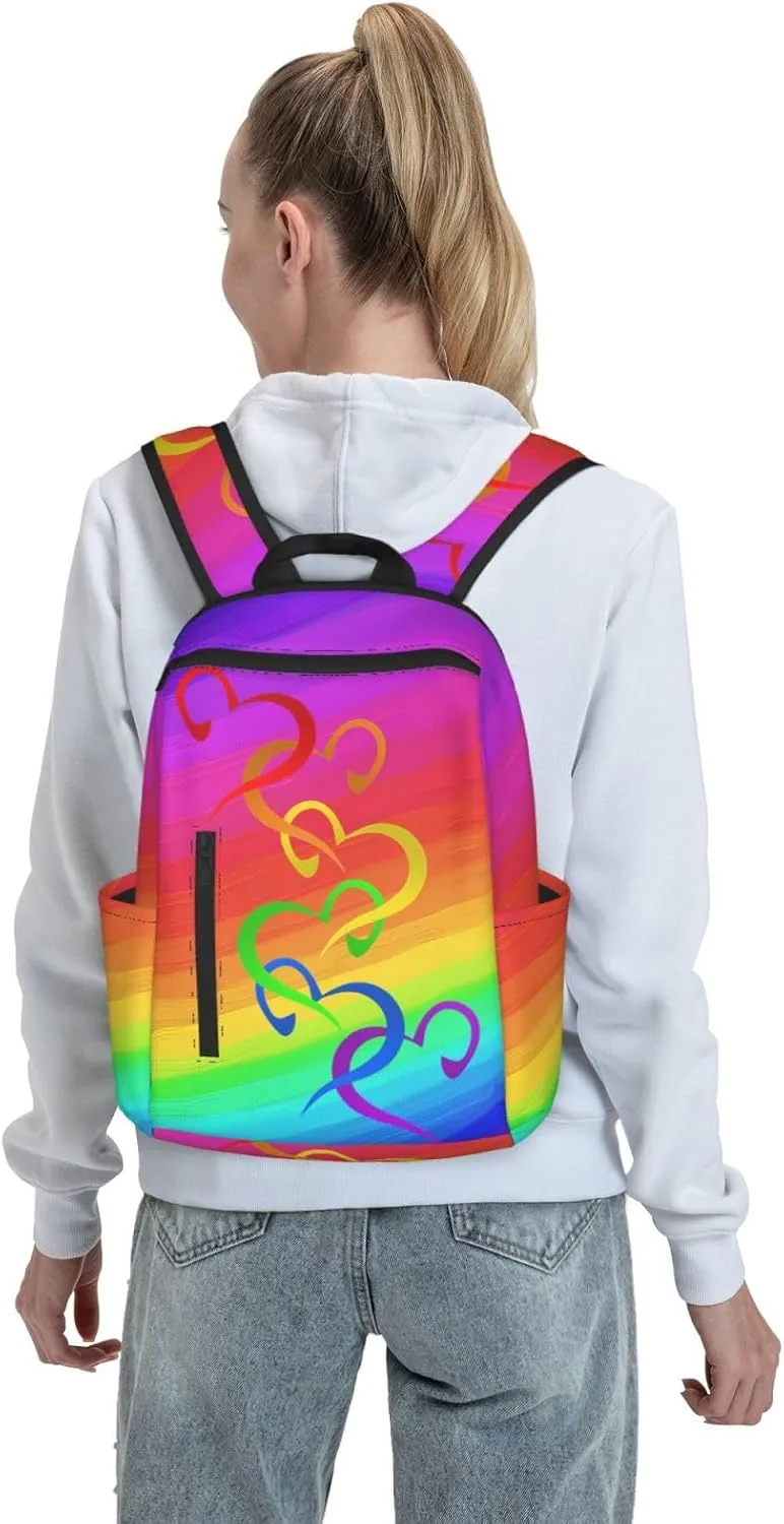 LGBT Rainbow Gay Pride Hearts Travel Laptop Backpack Casual Backpacks Double Shoulder Daypack Notebook Rucksack Work Bags Sports Bag for Gym Hiking Camping Beach