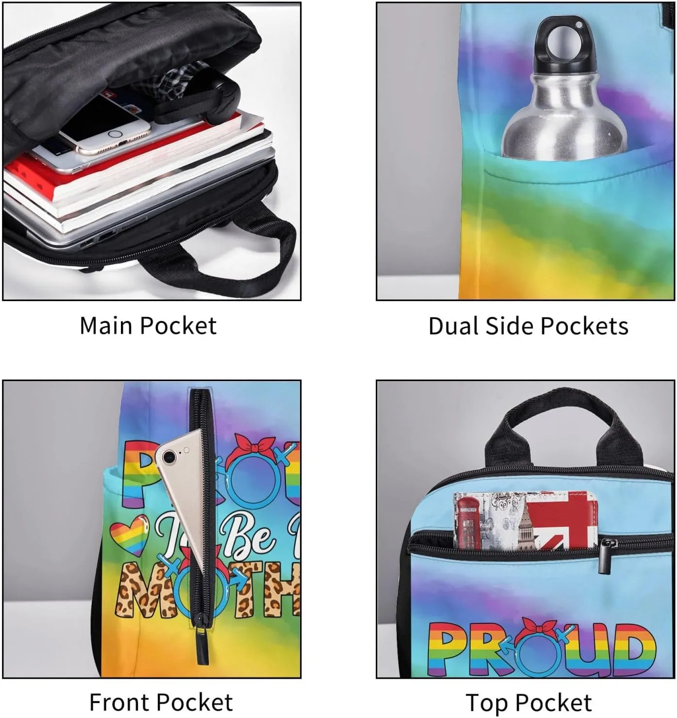 LGBT Rainbow Gay Pride Proud To Be His Mother Travel Laptop Backpack Casual Backpacks Double Shoulder Daypack Notebook Rucksack Work Bags Sports Bag for Gym Hiking Camping Beach
