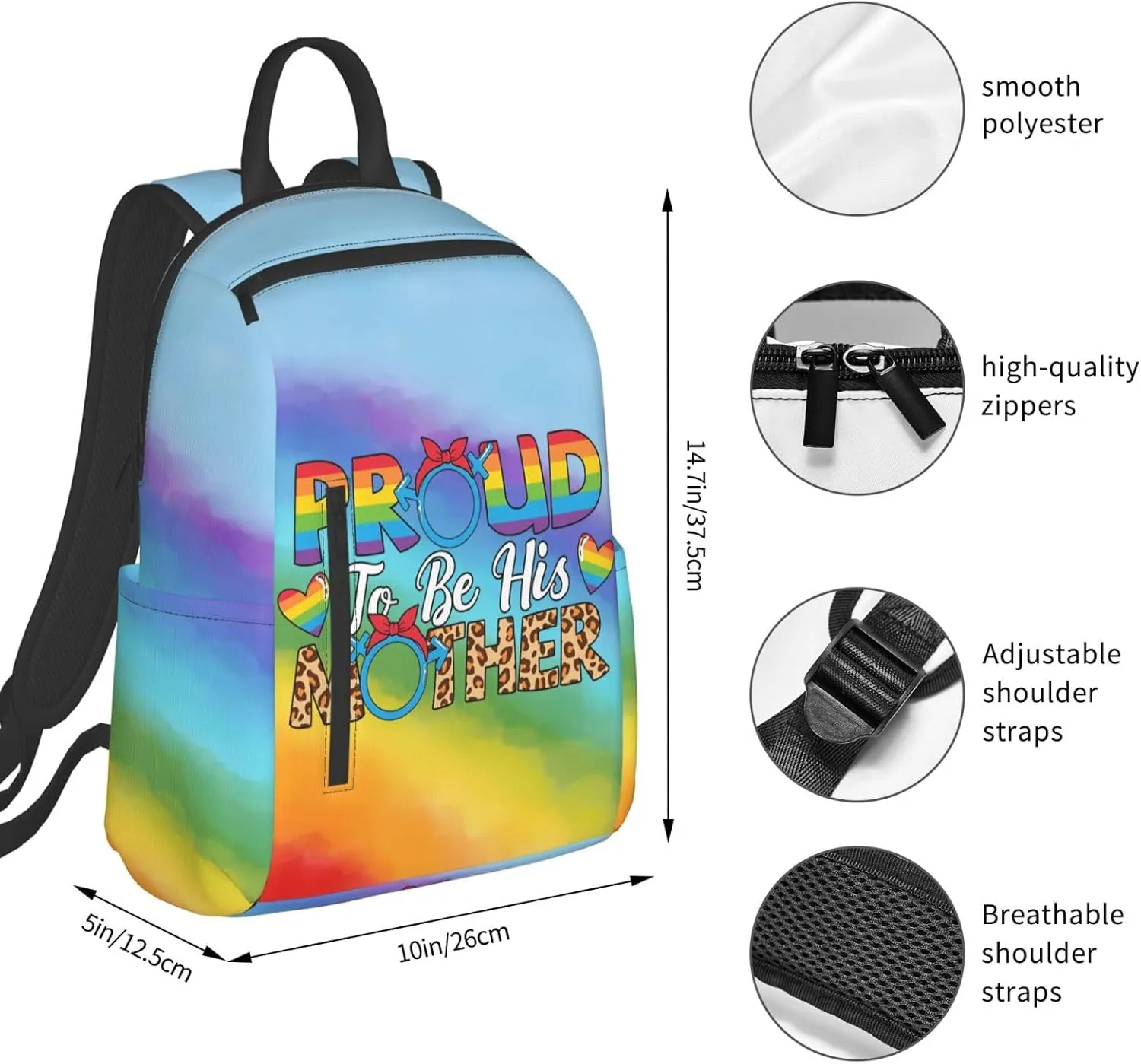 LGBT Rainbow Gay Pride Proud To Be His Mother Travel Laptop Backpack Casual Backpacks Double Shoulder Daypack Notebook Rucksack Work Bags Sports Bag for Gym Hiking Camping Beach