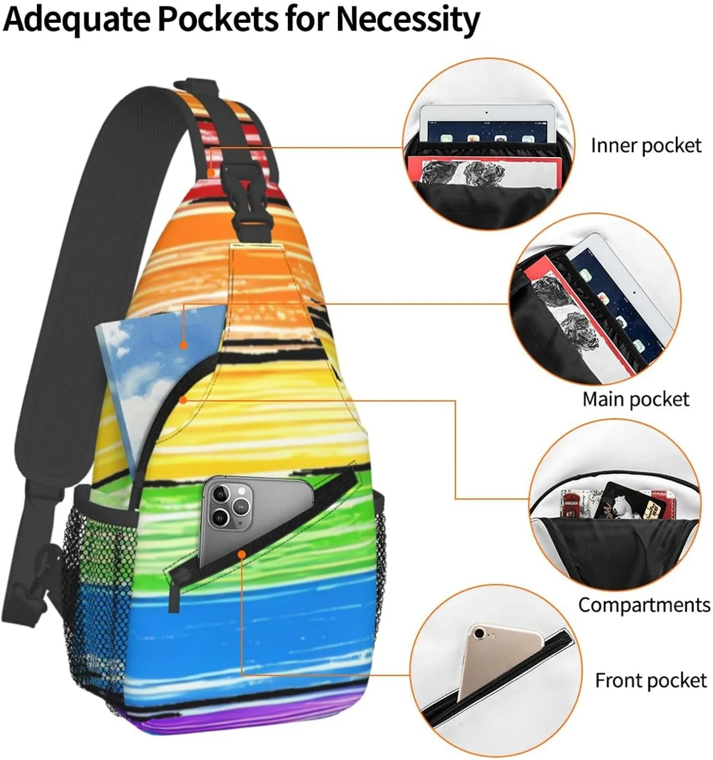 LGBT Rainbow Sling Bag Casual Chest Bags Adjustable Crossbody Bag Shoulder Backpack For Travel Hiking