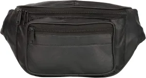 Liberty Leather Sheep Nappa Black Leather Waist Bag | Multi-Pocket Fanny Pack for Outdoor Use, Travel | Adjustable Waist Strap Bum Pack for Walking, Cycling, Running, Fashion