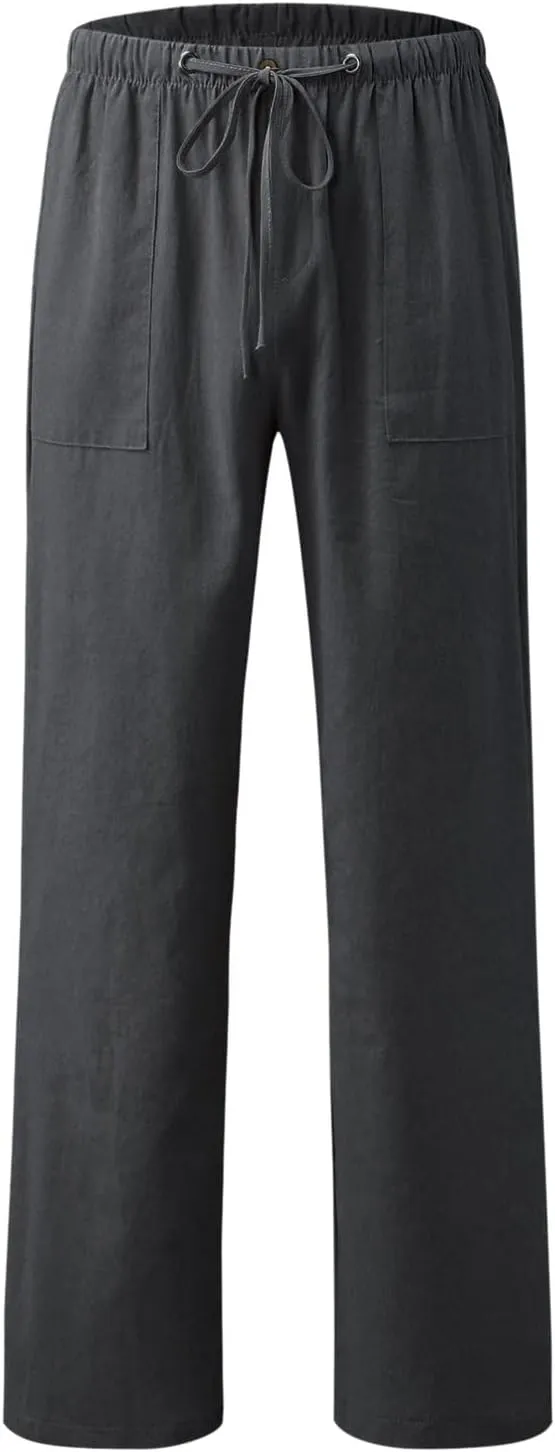 Linen Cotton Pants Women 2025 High Waisted Elastic Solid Trousers Palazzo Baggy Wide Leg Spri