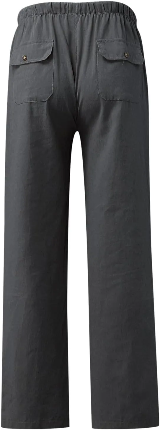 Linen Cotton Pants Women 2025 High Waisted Elastic Solid Trousers Palazzo Baggy Wide Leg Spri