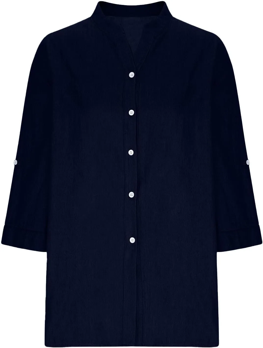 Linen Shirts for Women 3/4 Roll Up Sleeve Casual Loose Fit Button Down Boyfriend Blouses Beach Vacation Tunic Tops