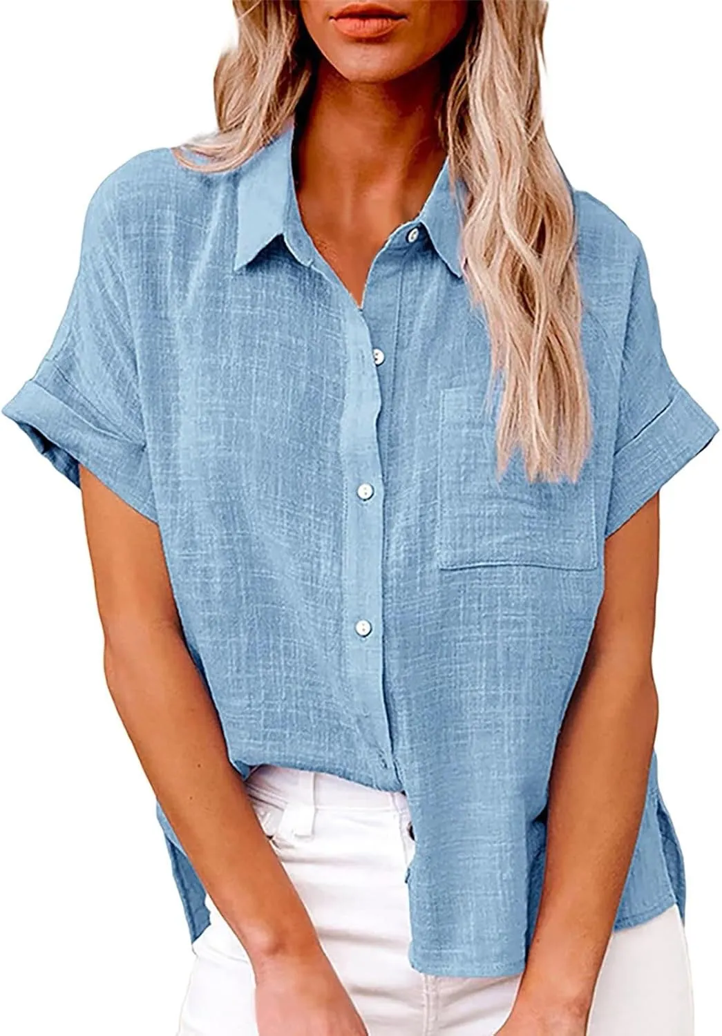 Linen Tops for Women 2025 Summer High Low Cotton Linen Shirt Button Down Embroidered Blouse Long Sleeve Tunic Tops
