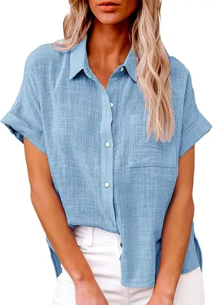Linen Tops for Women 2025 Summer High Low Cotton Linen Shirt Button Down Embroidered Blouse Long Sleeve Tunic Tops