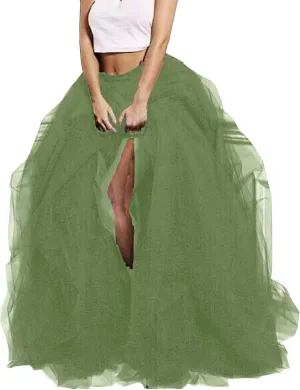 Lisong Women Maxi Tulle Floor Length Layered High Waist Spectial Occasion Skirt