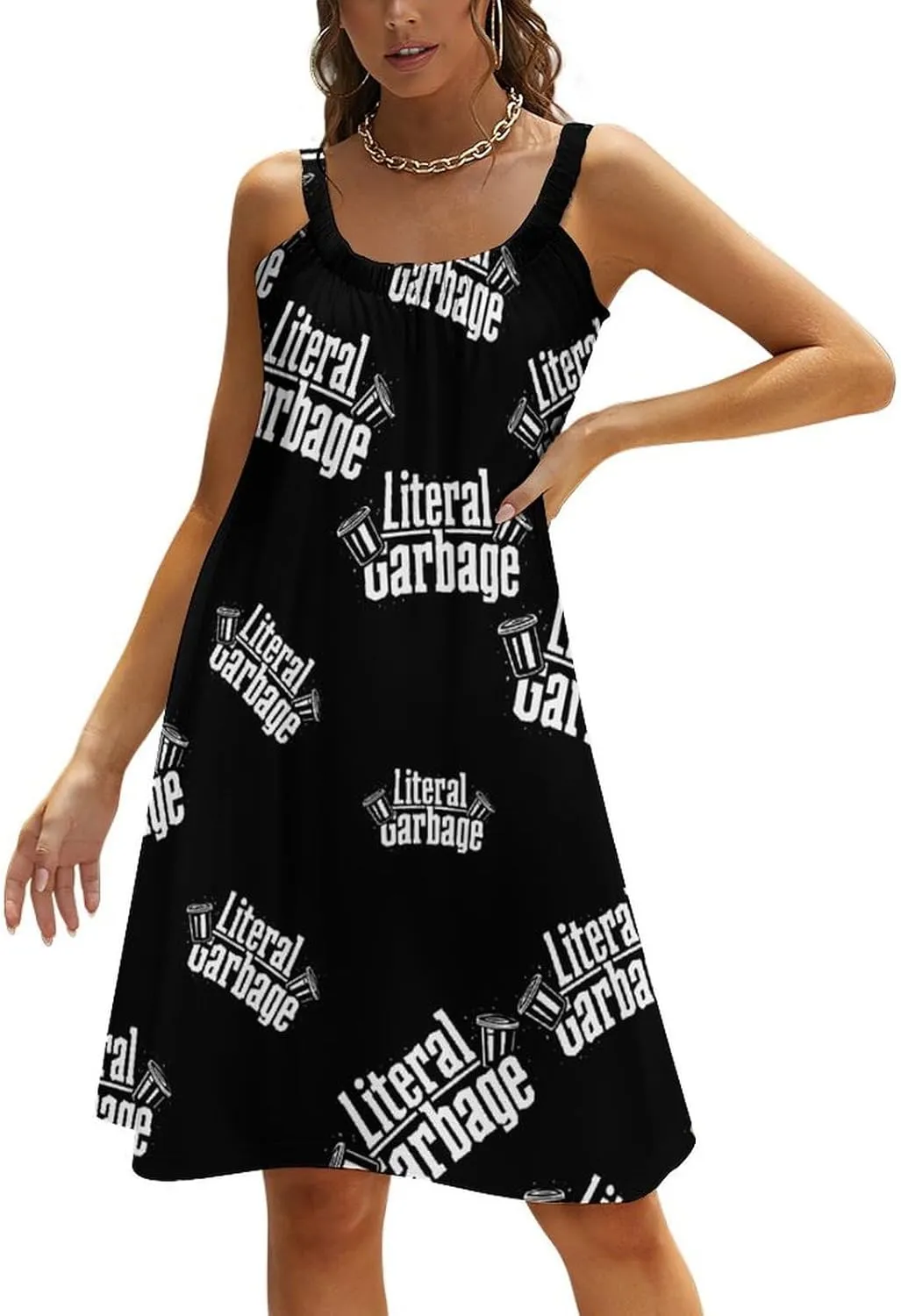 Literal Garbage Spaghetti Strap Dresses for Women Sleeveless Plus Size Loose Midi Beach Vacation Dress