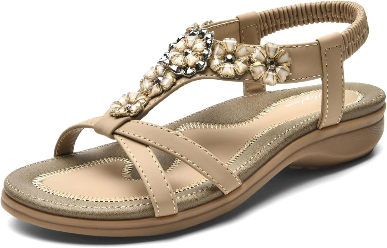 Littleplum Sandals Women Flat Dressy Sandal Summer Comfortable Slip-on Casual Beach Shoes Dress Bohemian Ankle Elastic Flats Sandals