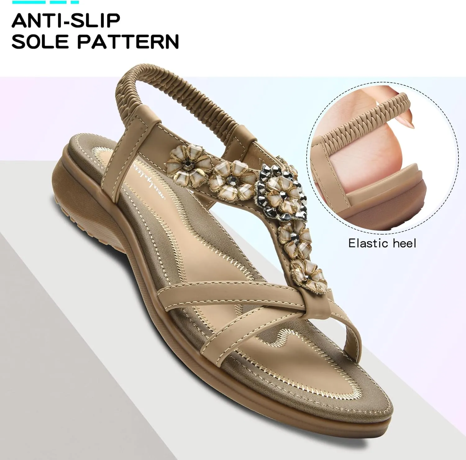 Littleplum Sandals Women Flat Dressy Sandal Summer Comfortable Slip-on Casual Beach Shoes Dress Bohemian Ankle Elastic Flats Sandals