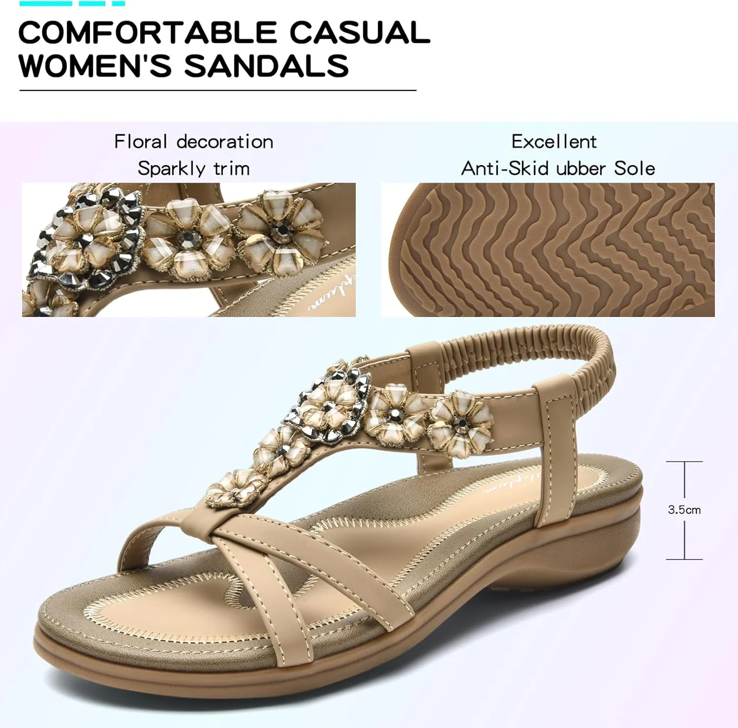 Littleplum Sandals Women Flat Dressy Sandal Summer Comfortable Slip-on Casual Beach Shoes Dress Bohemian Ankle Elastic Flats Sandals