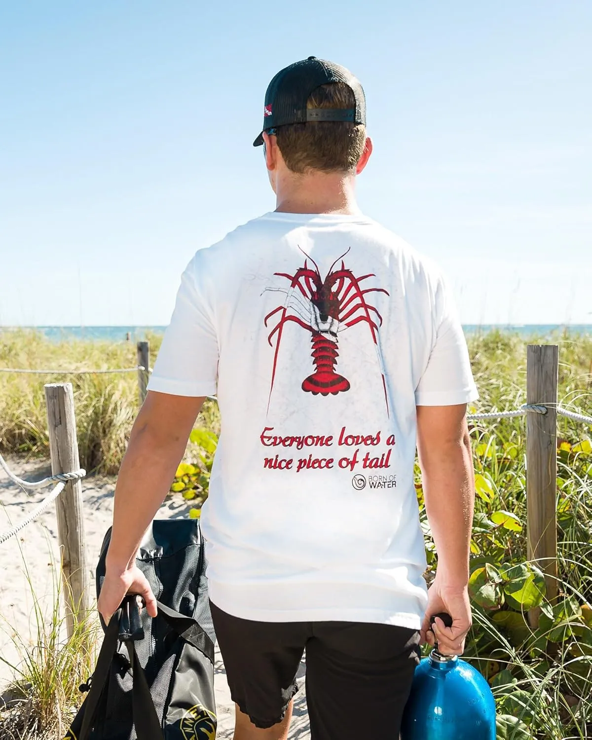 Lobster Scuba Diving T-Shirt: Mens Short Sleeve for Fishing, Spearfishing, Boating, and Beach