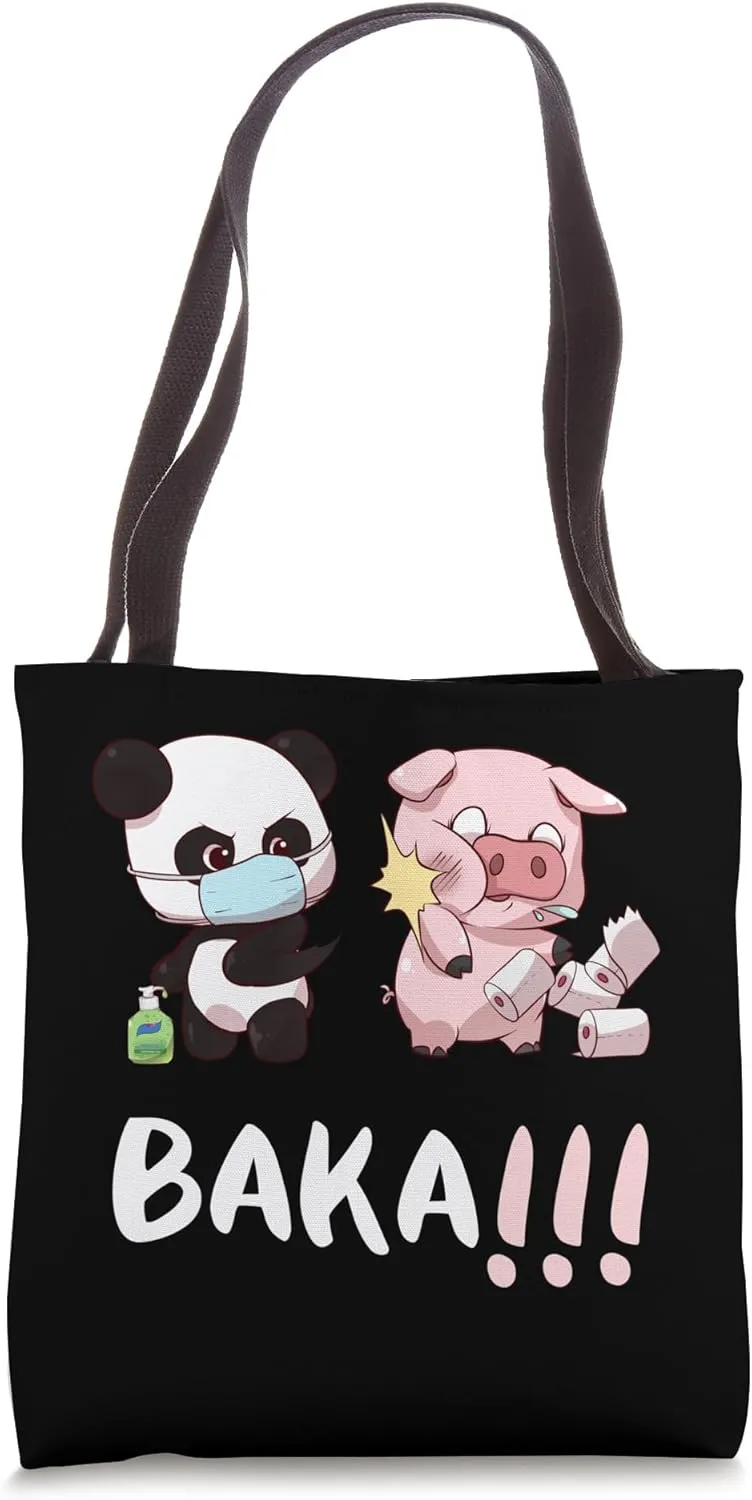 Lockdown! Baka! Idiot! Cute Panda teaching greedy pigs Tote Bag
