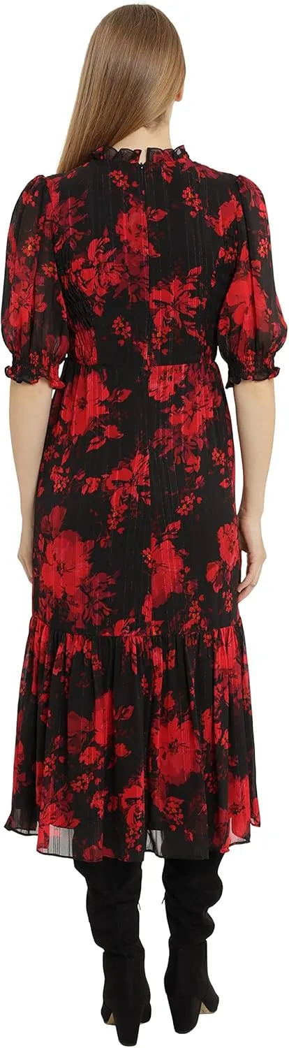 London Times Women's High Neck Sheer Midi Dress