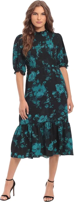 London Times Women's High Neck Sheer Midi Dress