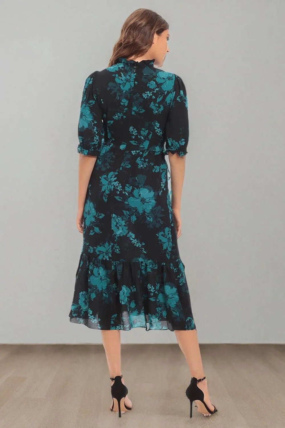 London Times Women's High Neck Sheer Midi Dress