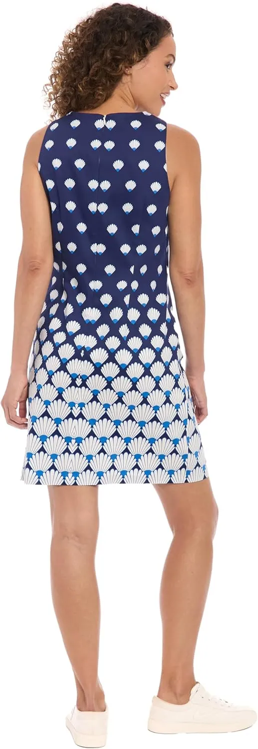London Times Women's Sleeveless Shell Print Shift Cotton Sateen Summer Casual A-line Mini Dress