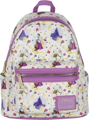 Loungefly Disney Tangled Rapunzel Flynn Ryder And Maximus All-Over Print Cute Mini Backpack