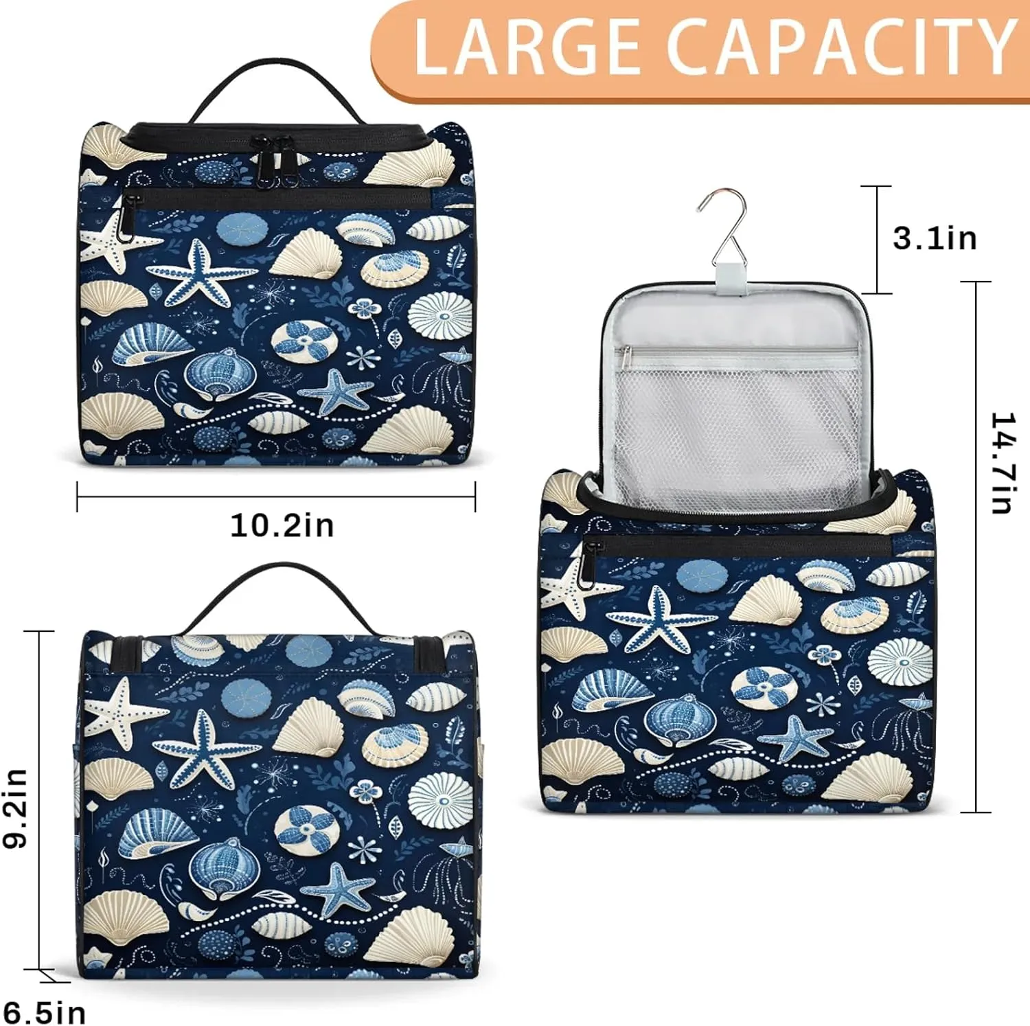 Lovely Starfish Style Large Makeup Bag Travel Make Up Organizer for Women Girls Cosmetic Bag Organizer With Handle