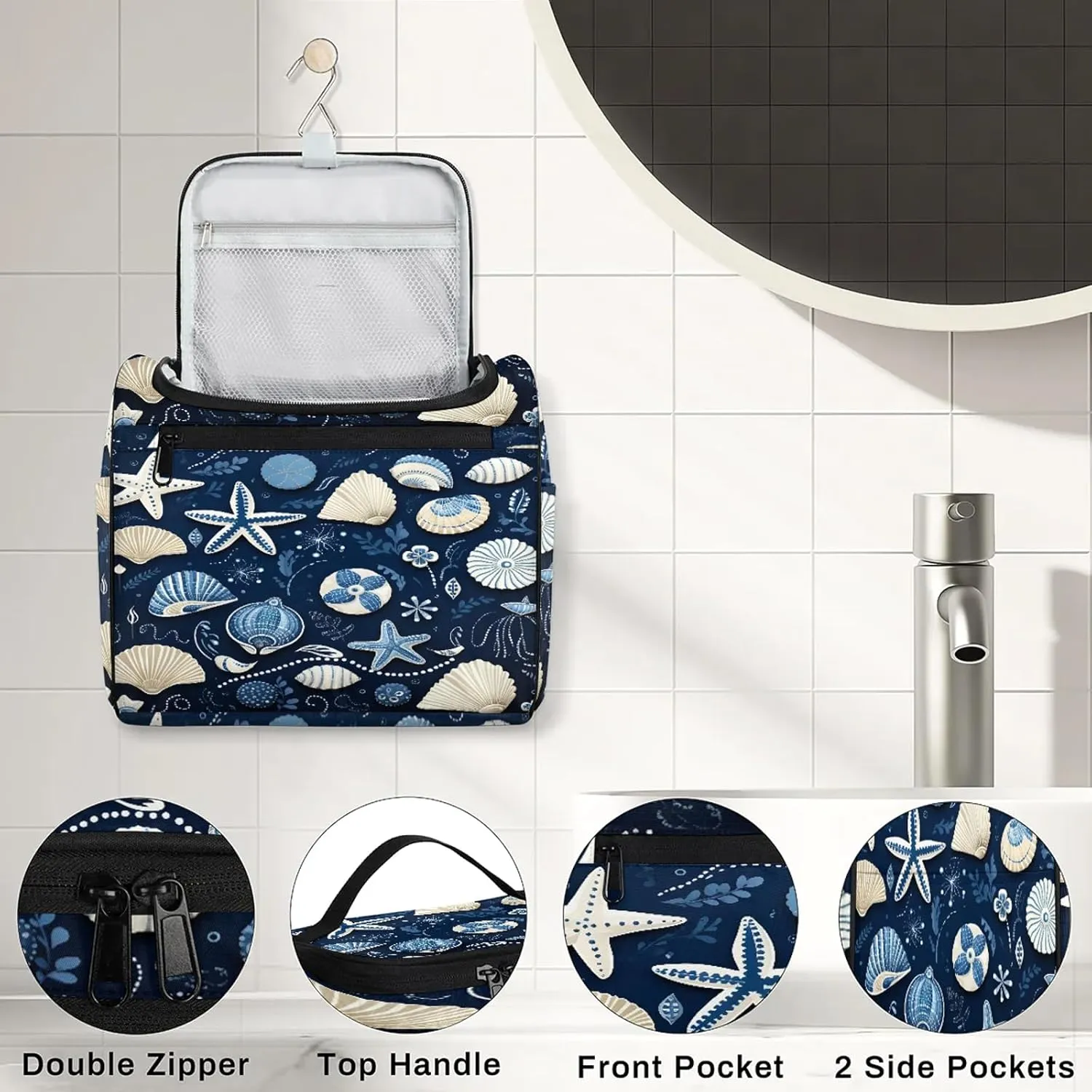 Lovely Starfish Style Large Makeup Bag Travel Make Up Organizer for Women Girls Cosmetic Bag Organizer With Handle
