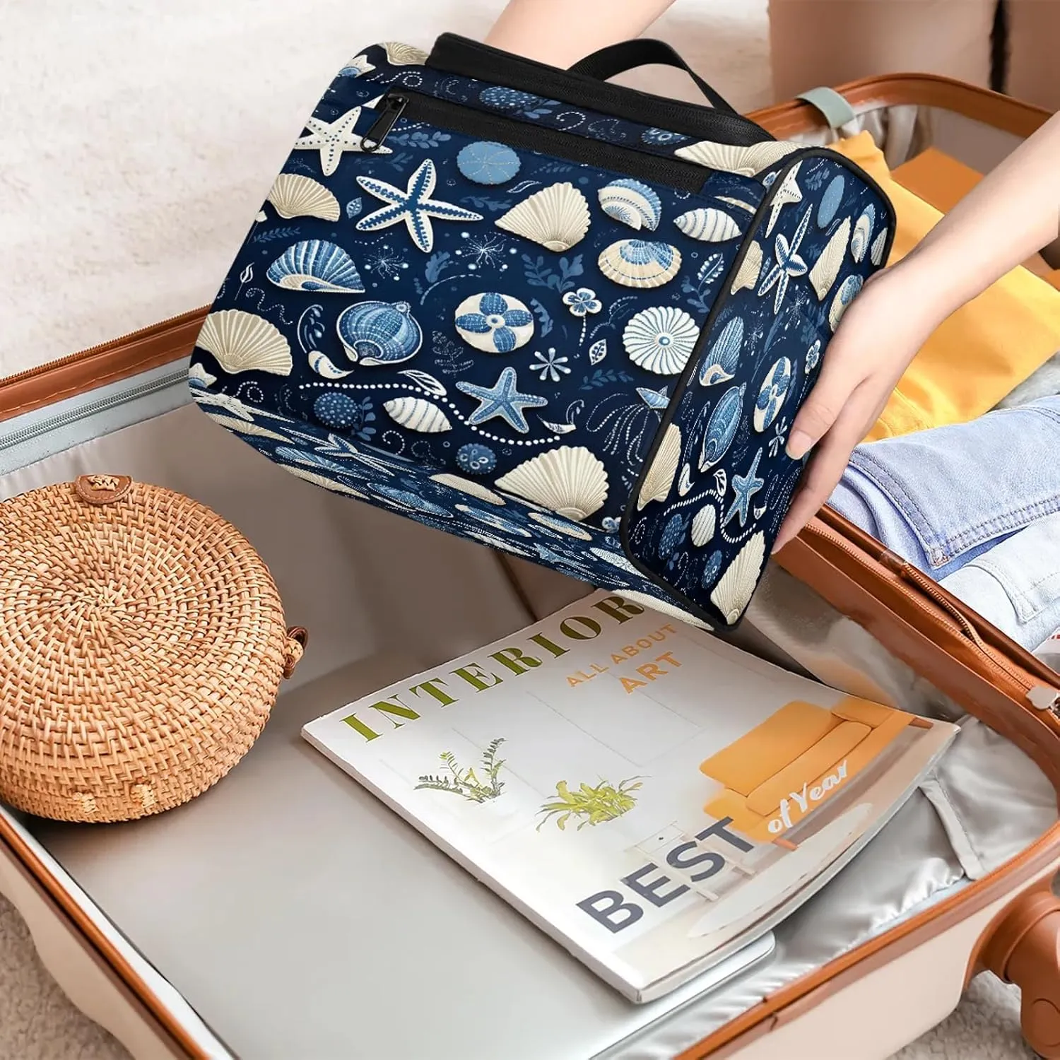 Lovely Starfish Style Large Makeup Bag Travel Make Up Organizer for Women Girls Cosmetic Bag Organizer With Handle