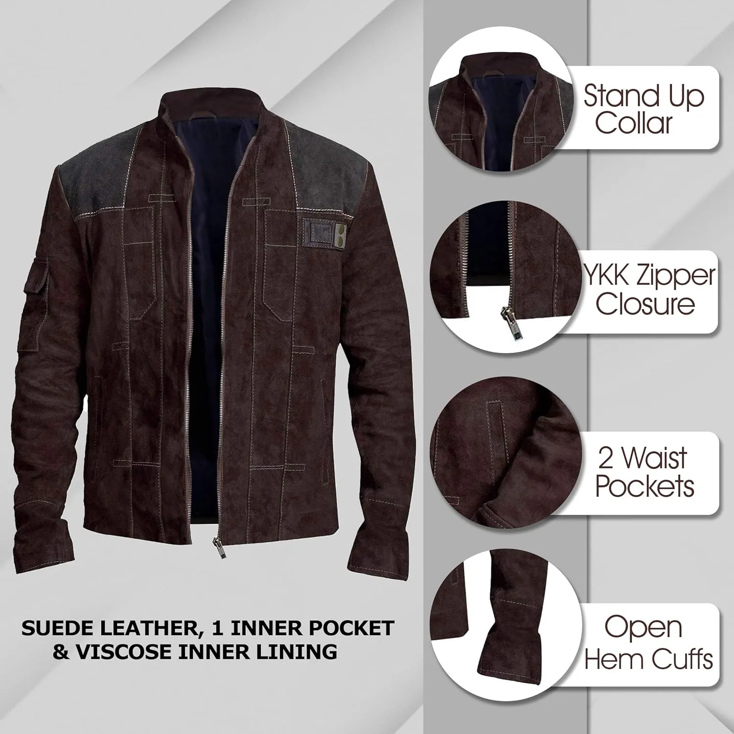 LP-FACON Mens Space Solitary Cosplay Costume Leather Jacket Collection Brown/Black