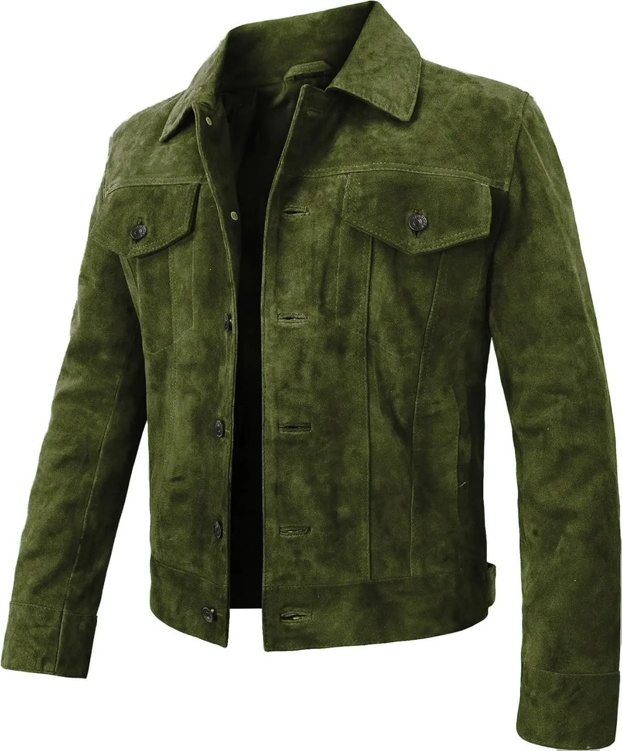 LP-FACON Mens Trucker Suede Leather Jacket - Western Style Cowboy Leather Jacket Brown/Black