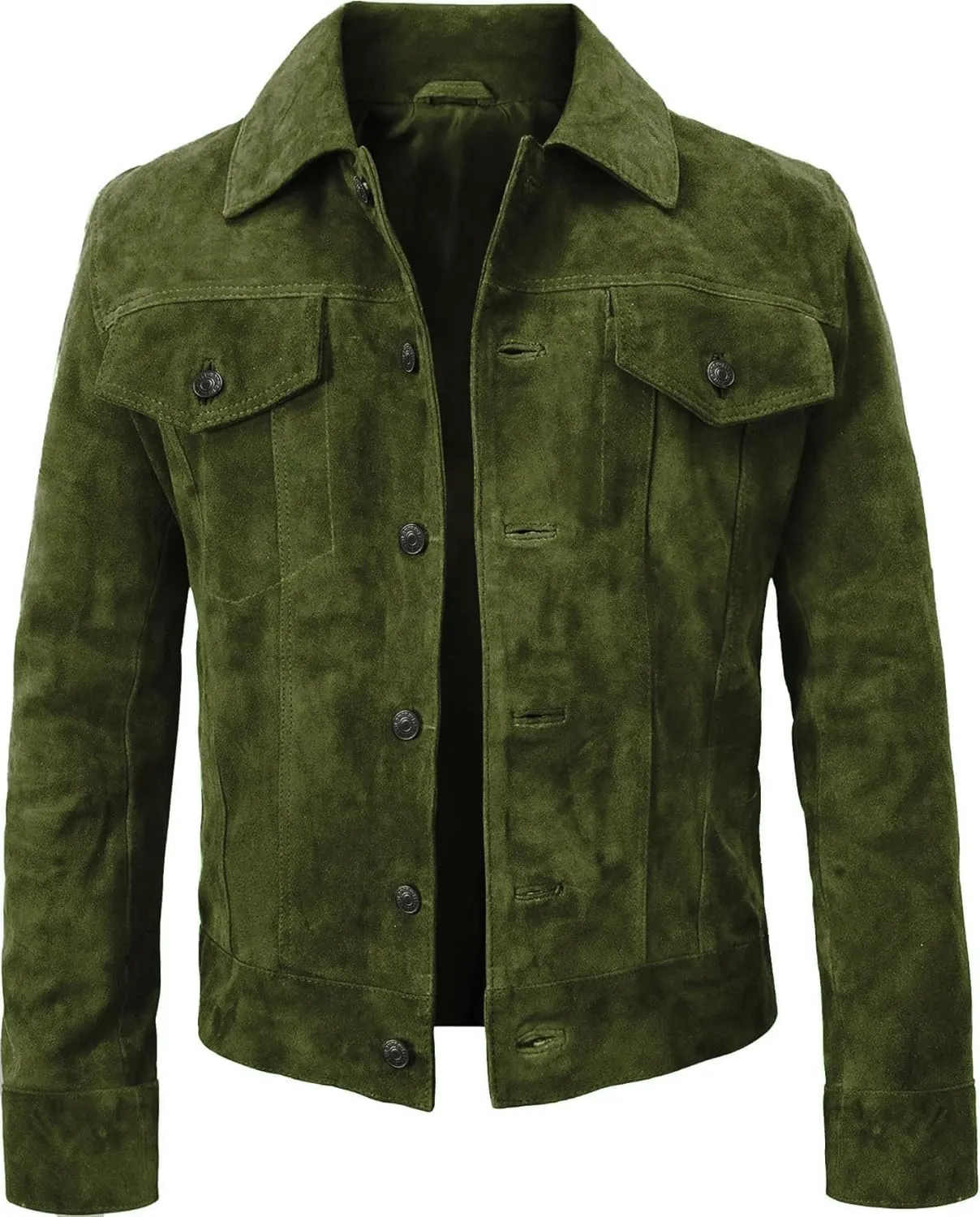 LP-FACON Mens Trucker Suede Leather Jacket - Western Style Cowboy Leather Jacket Brown/Black