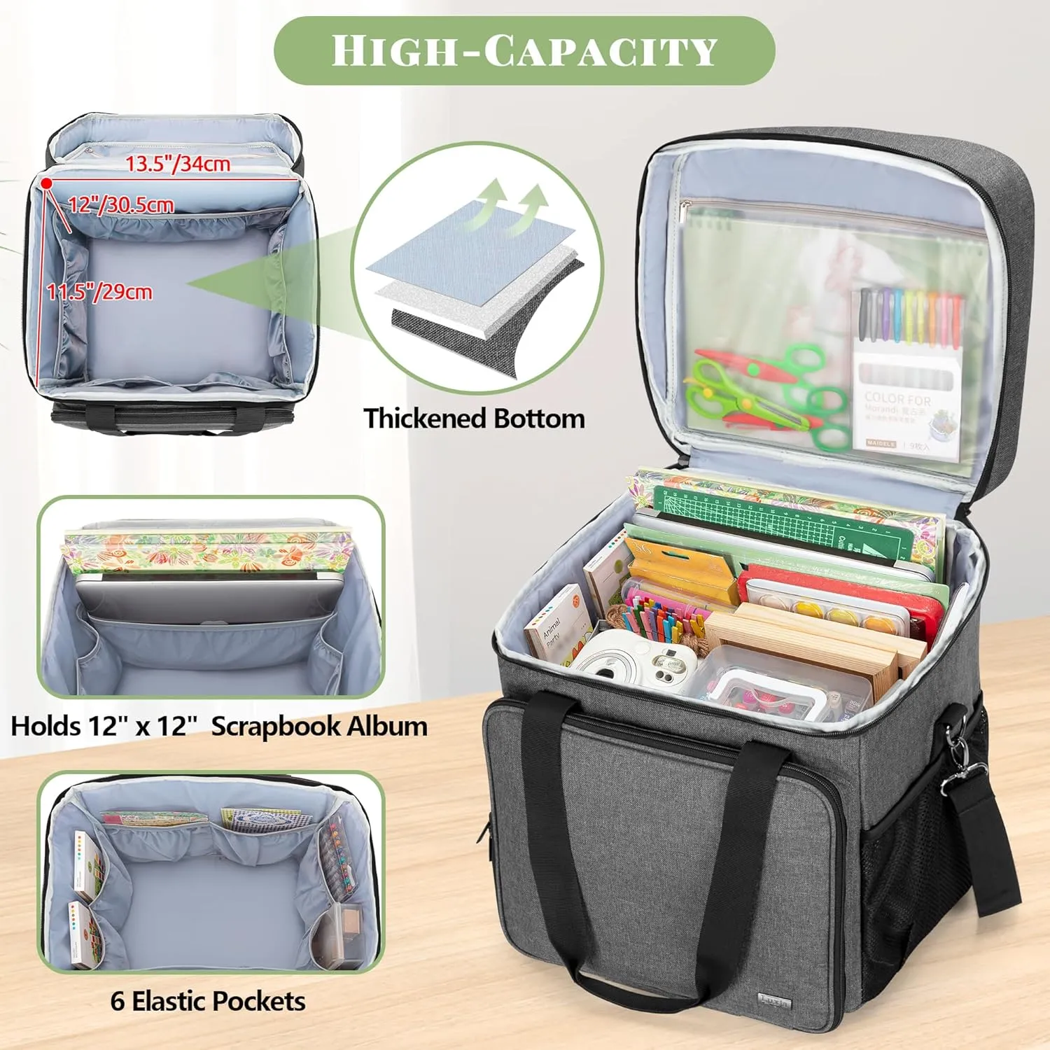LUXJA Rolling Scrapbook Tote, Scrapbook Bag with Detachable Dolly (Patented Design), Gray