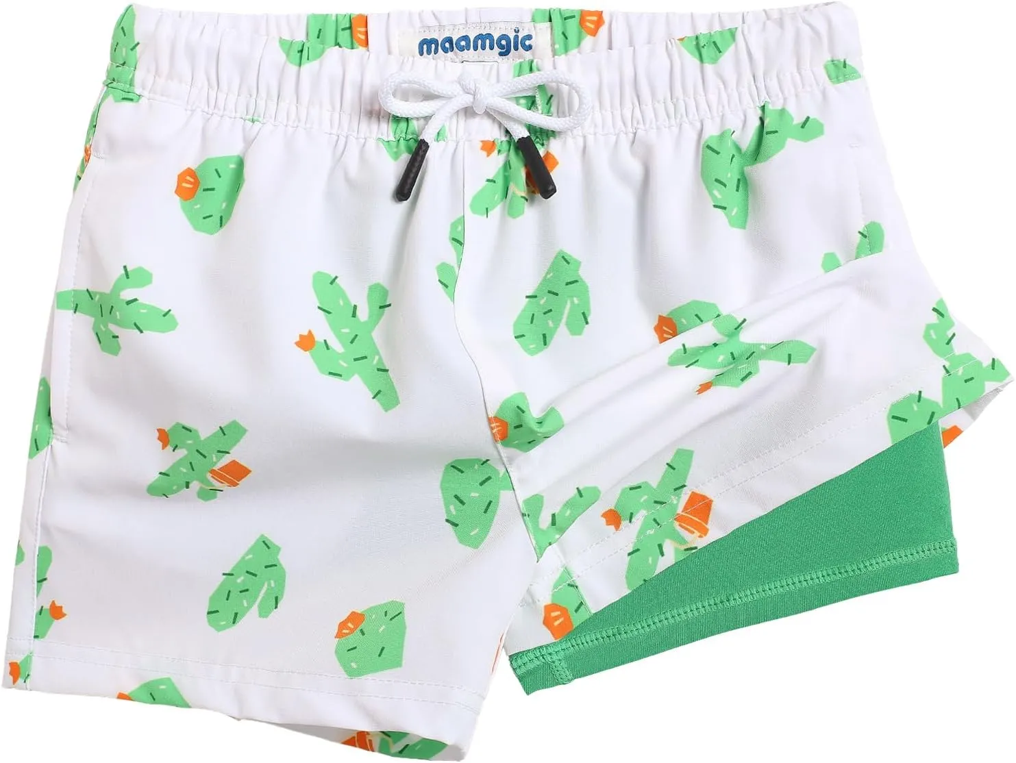 maamgic Boys Swim Trunks with Compression Liner 4-Way Stretch Quick Dry Bathing Suit Toddler Beach Shorts