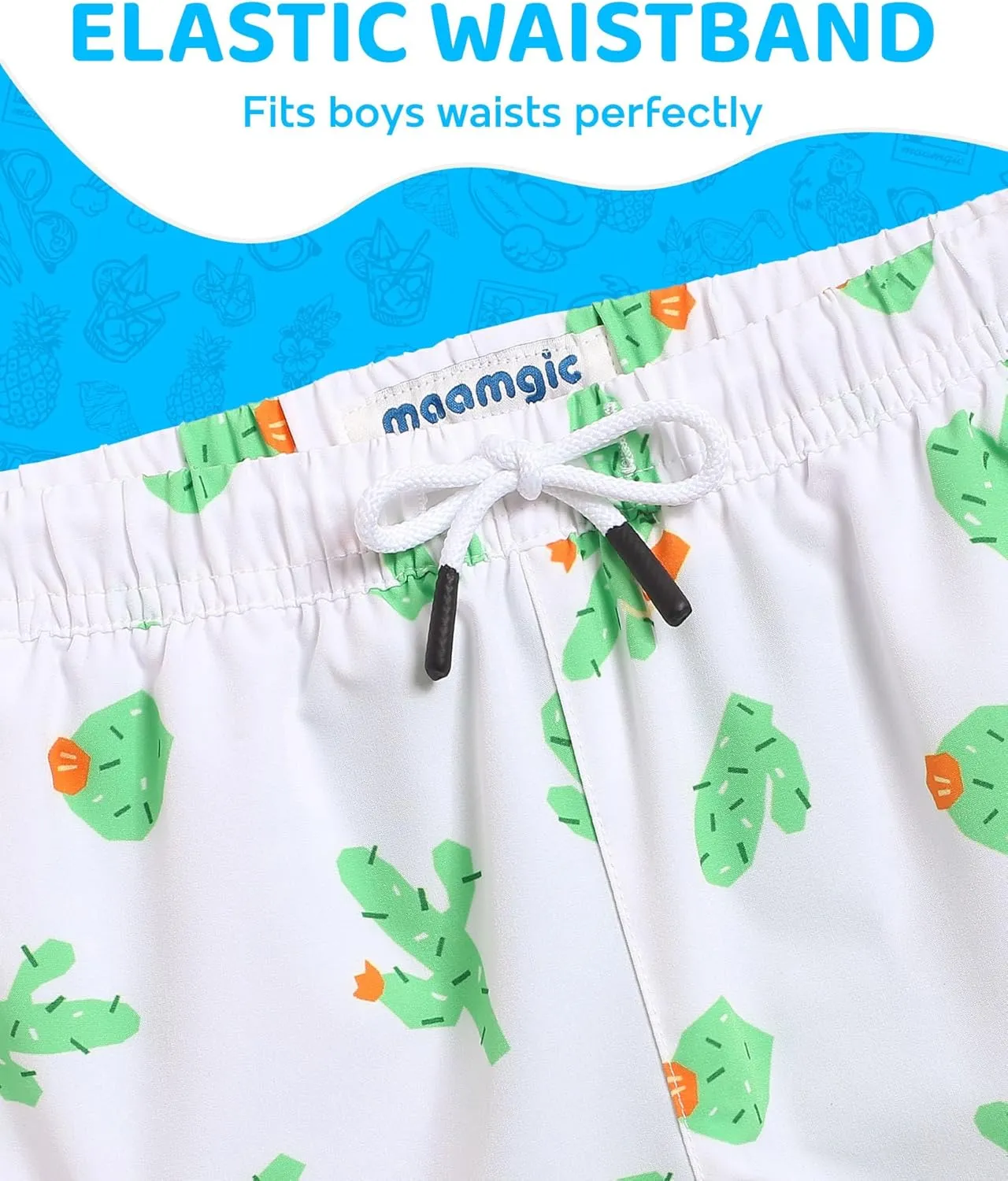 maamgic Boys Swim Trunks with Compression Liner 4-Way Stretch Quick Dry Bathing Suit Toddler Beach Shorts