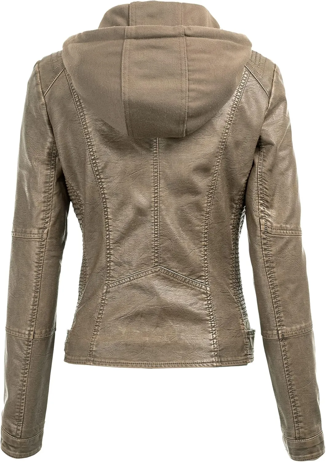 Made By Johnny Faux Leather Jacket Women Motorcycle Coat for Biker with Removable Hood