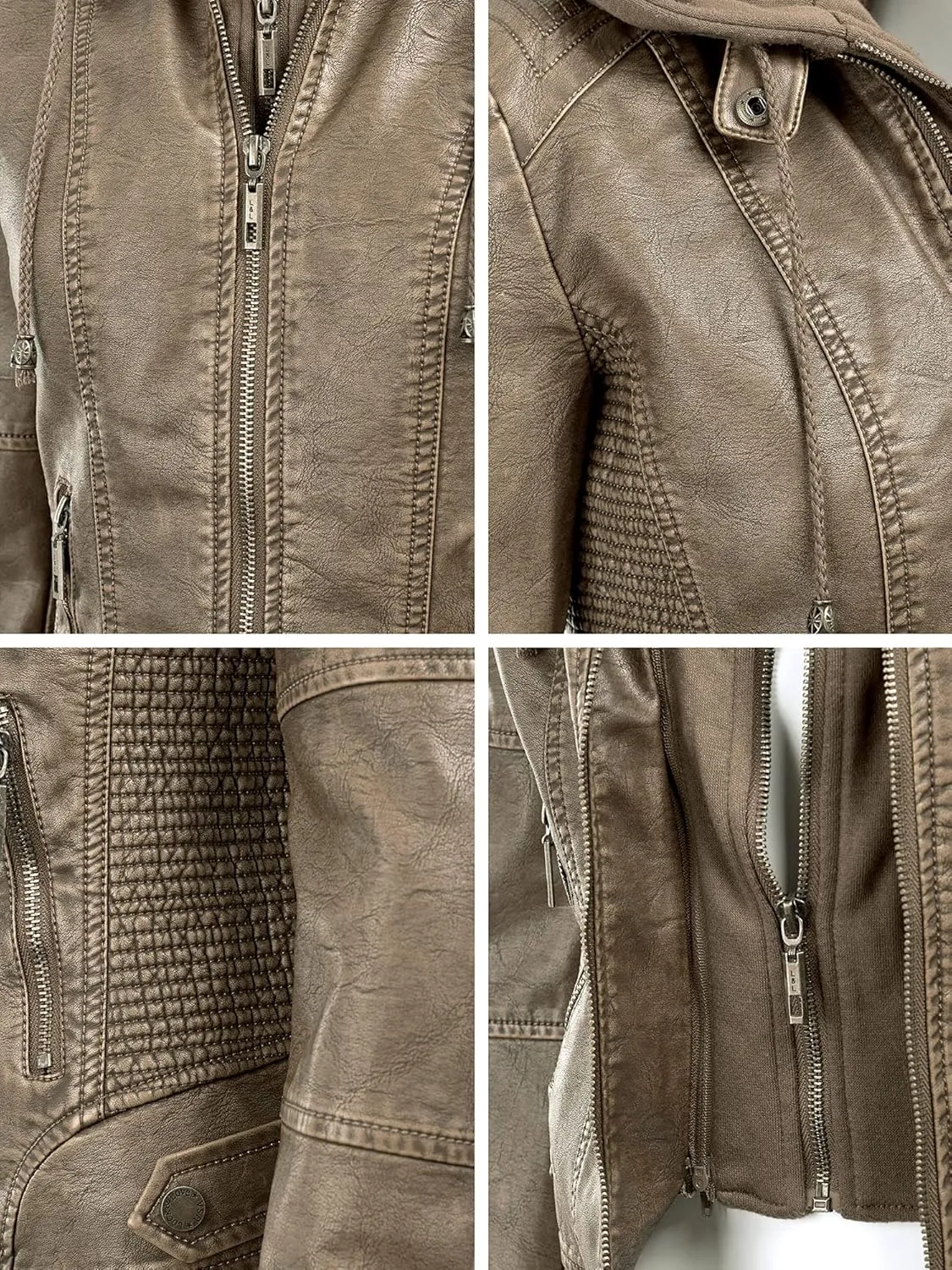 Made By Johnny Faux Leather Jacket Women Motorcycle Coat for Biker with Removable Hood