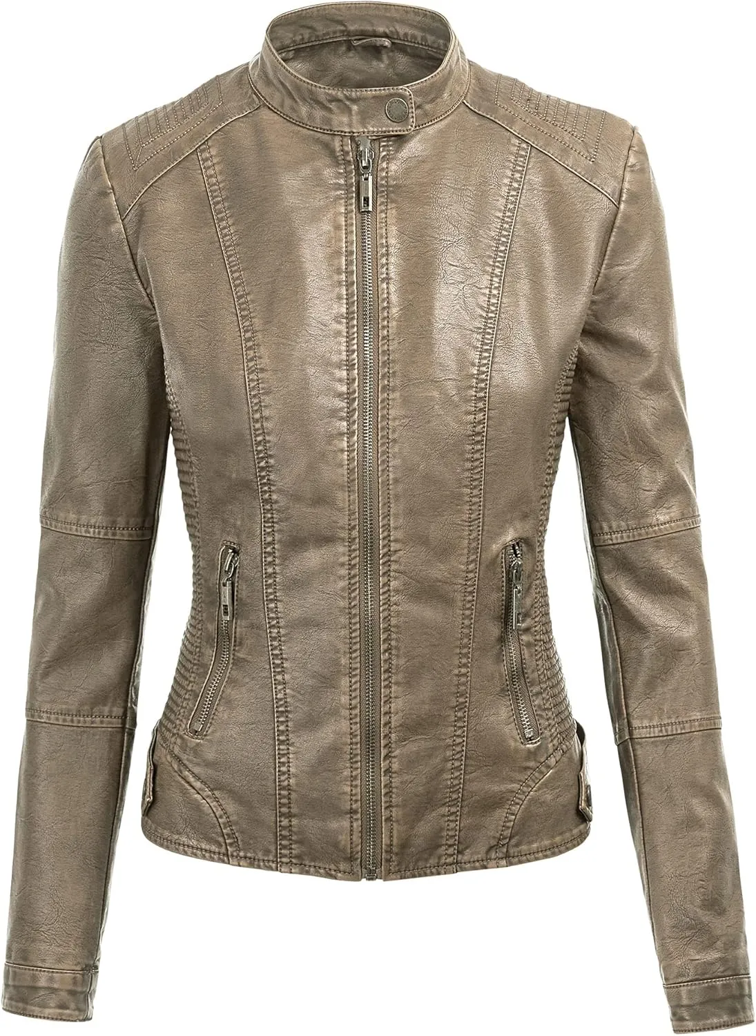 Made By Johnny Faux Leather Jacket Women Motorcycle Coat for Biker with Removable Hood