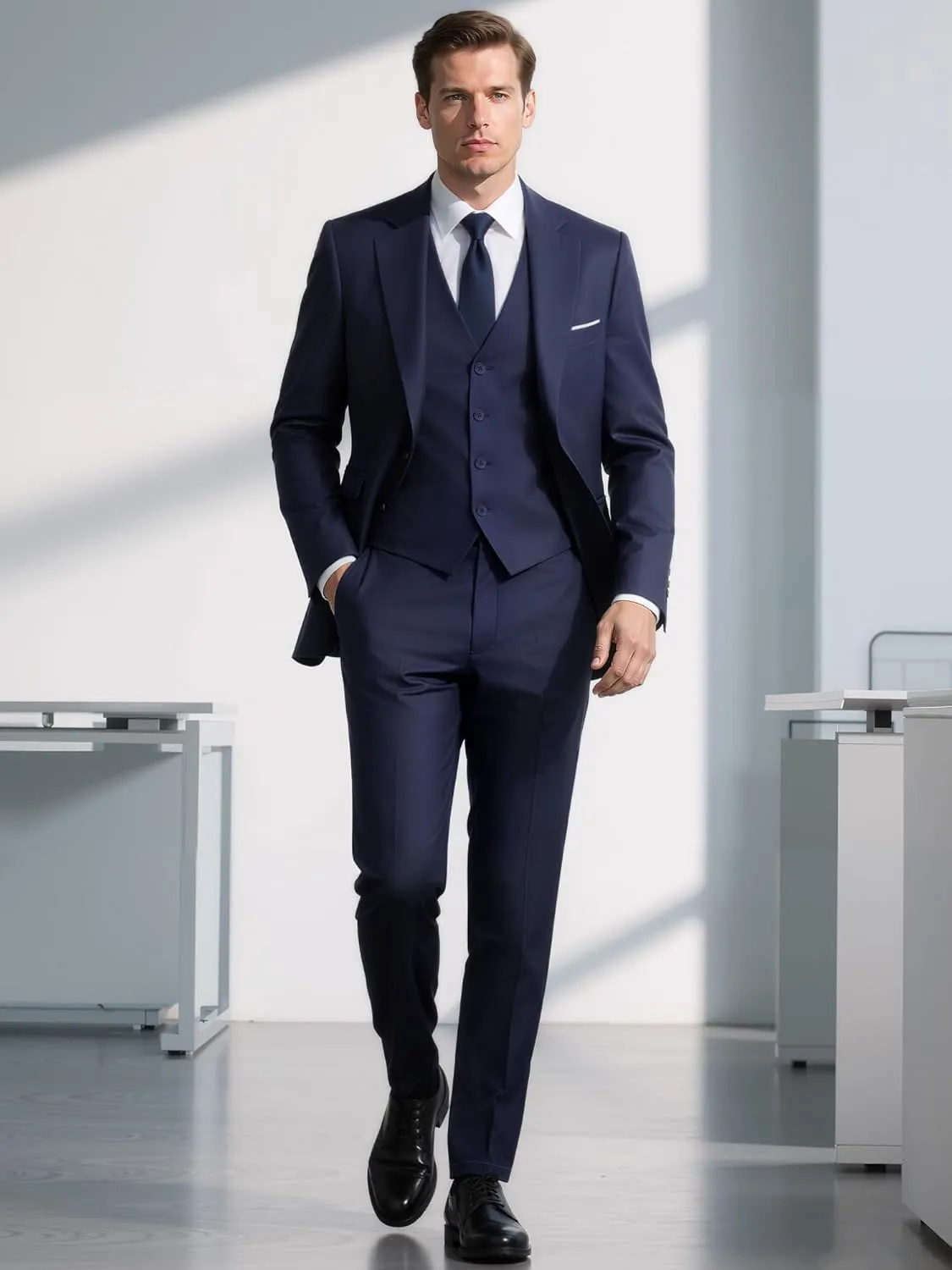 MAGE MALE Mens 3 Piece Slim Fit Suits Tuxedo Suit Set Prom Wedding Suits Two Button Blazer Jacket Vest Pants with Tie