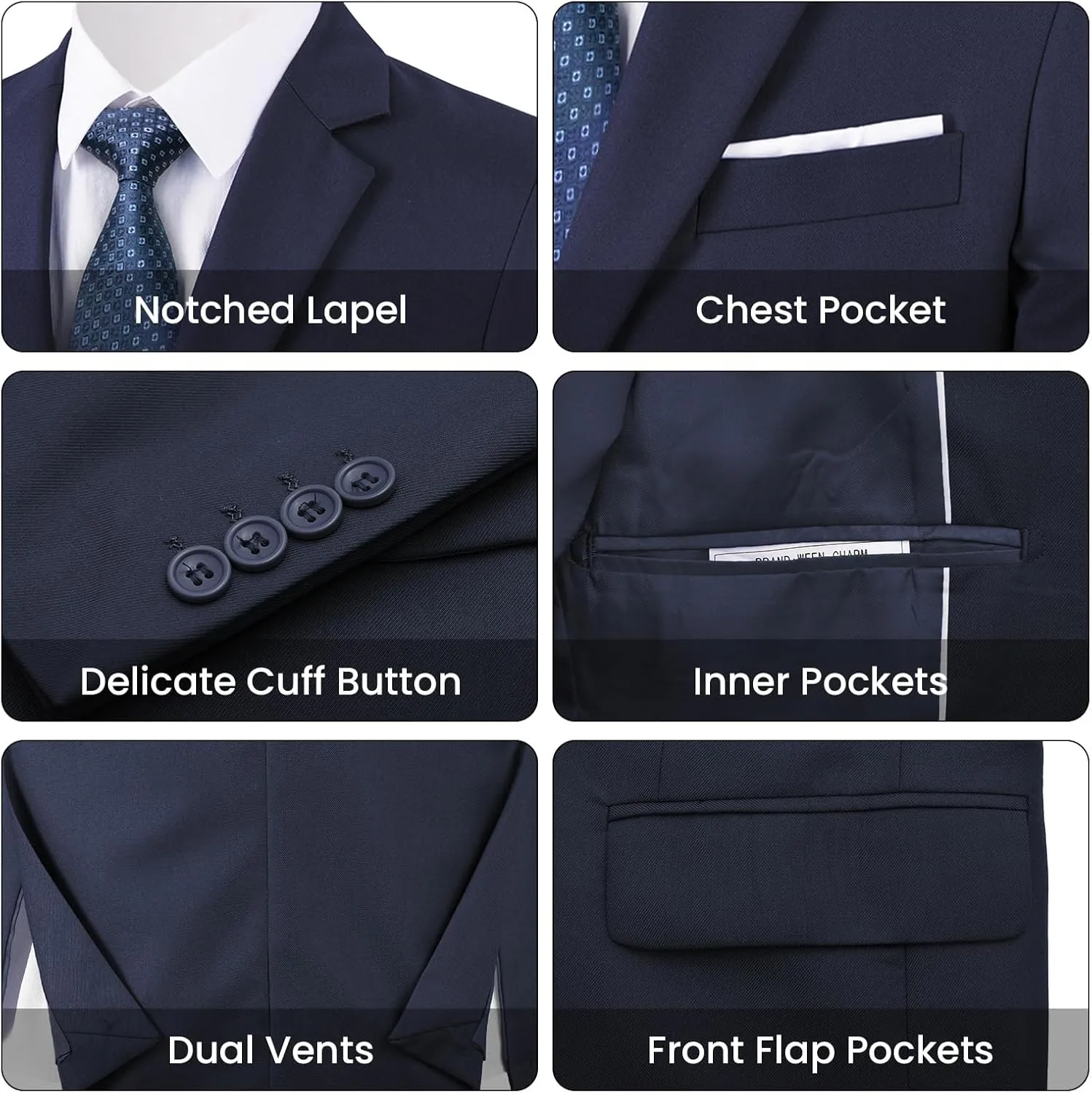 MAGE MALE Mens 3 Piece Slim Fit Suits Tuxedo Suit Set Prom Wedding Suits Two Button Blazer Jacket Vest Pants with Tie